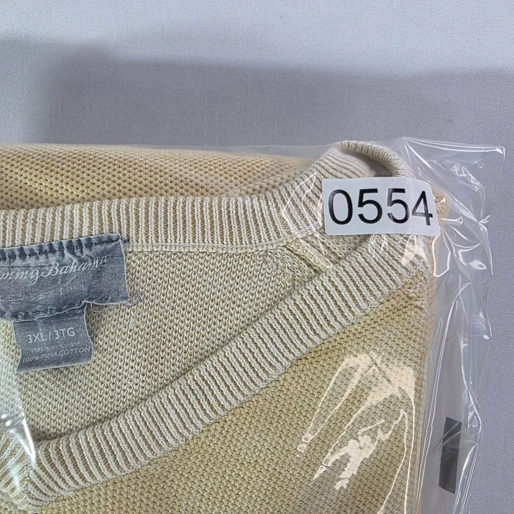 Tommy Bahama Mens 3XL Yellow Pima Cotton Reversible V-Neck Raglan Sweater